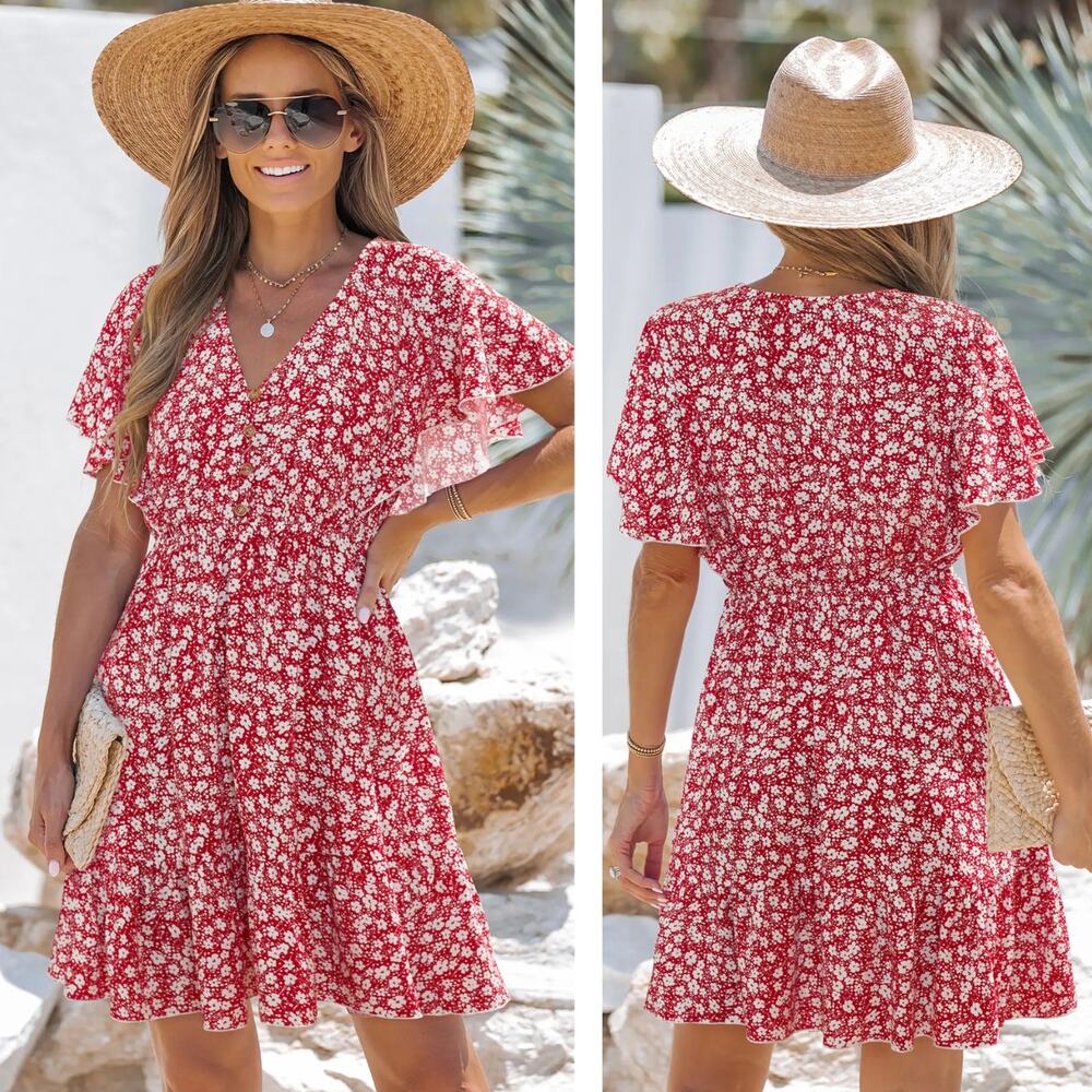 NWT CUPSHE So Into You Floral Mini Dress Size Large Red White